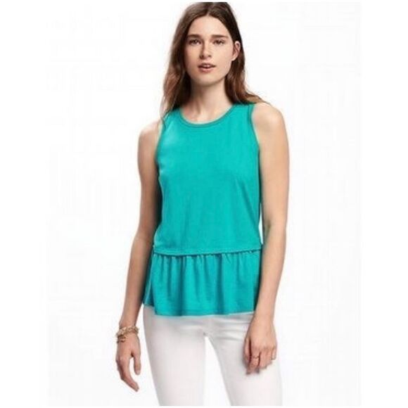Womens Old Navy Teal Sleeveless Relaxed Peplum Top - Sz M - Picture 1 of 3